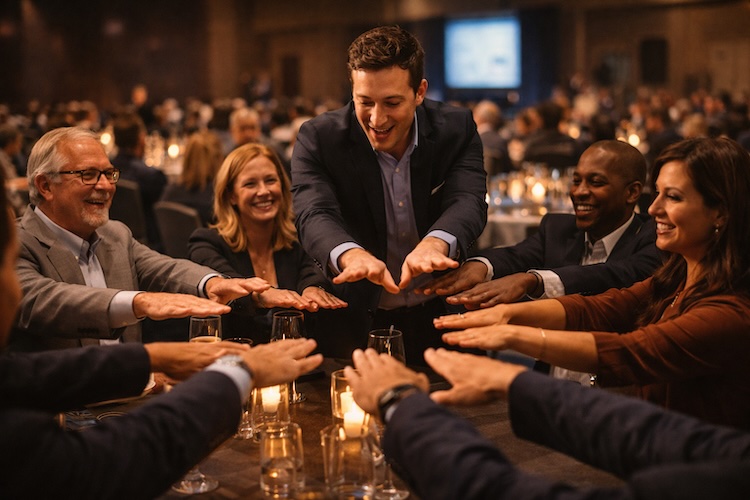 Corporate audience members participating in an interactive magic program at a Colorado event
